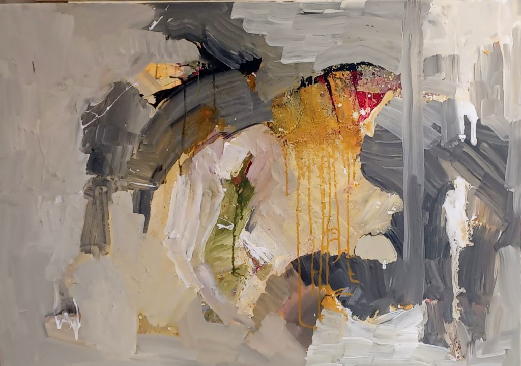 Roter Fischkopf; Graue Landschaft