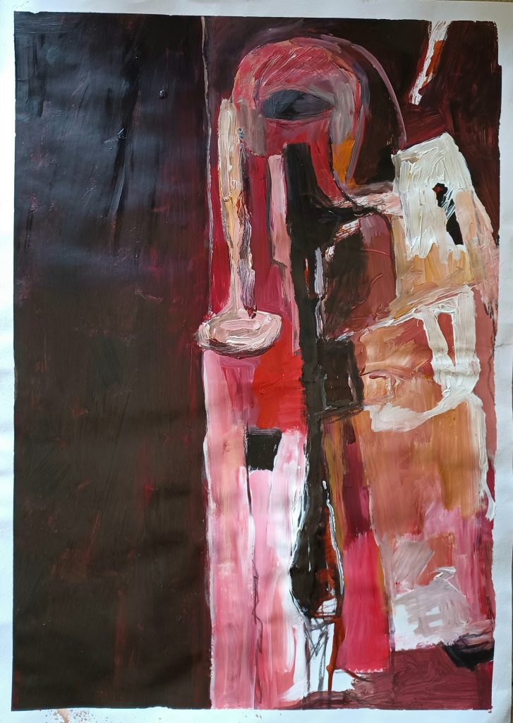 Acryl auf Papier auf Holz; 70 x 50 cm