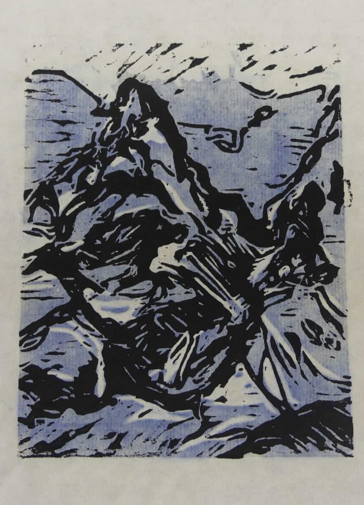 Gebirgslandschaft, Matterhorn, Farb-Linolschnitt