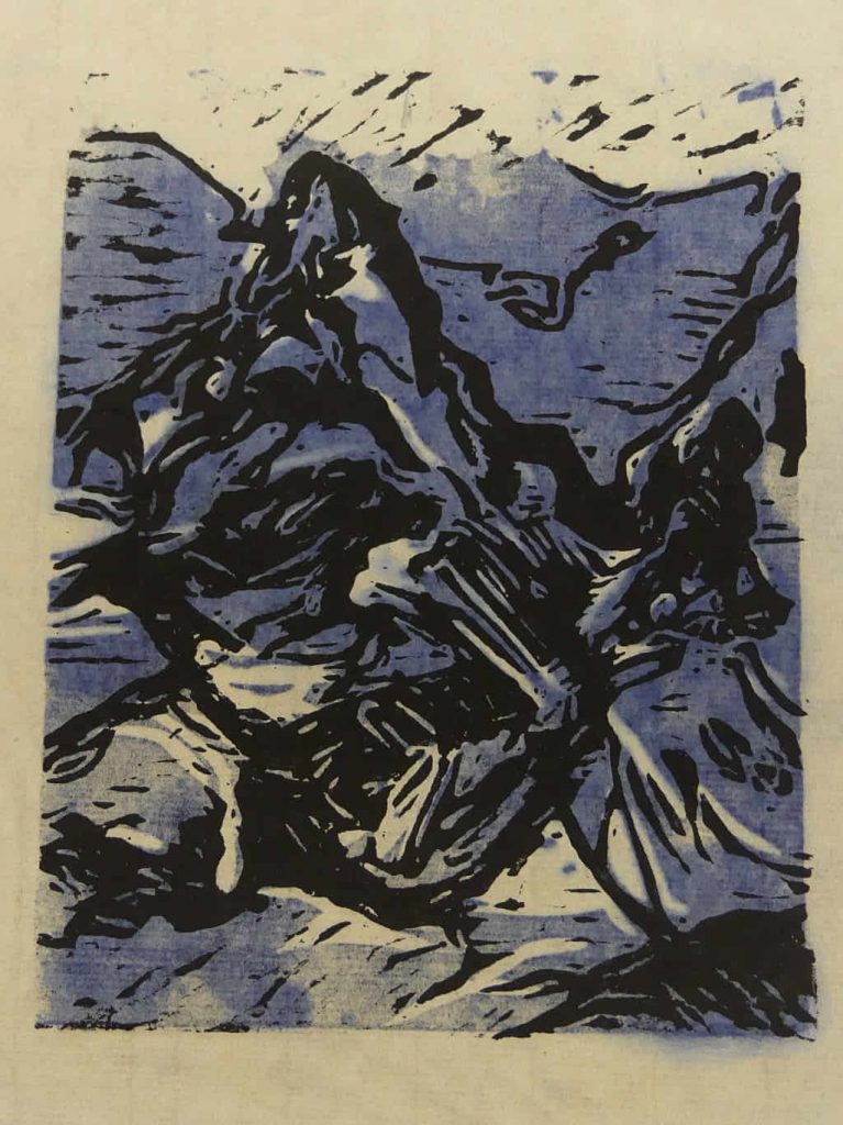 Gebirgslandschaft, Matterhorn, Farb-Linolschnitt