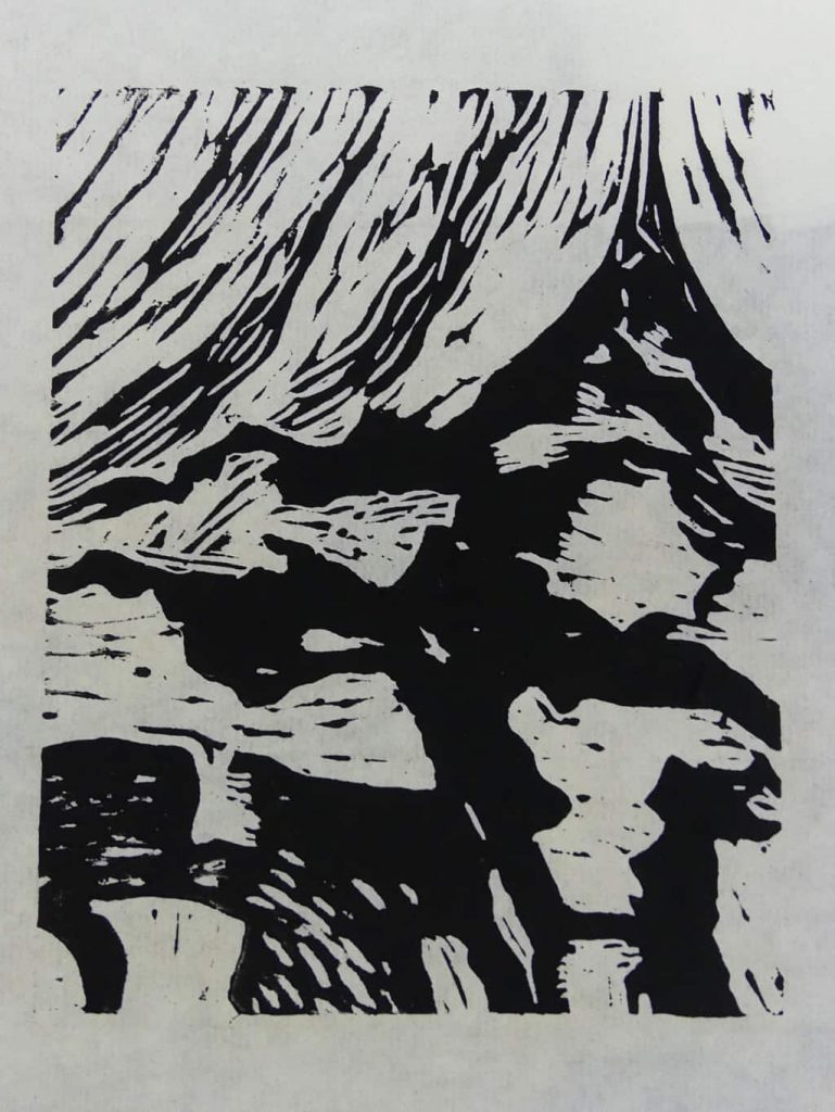 Gebirgslandschaft, Holzschnitt
