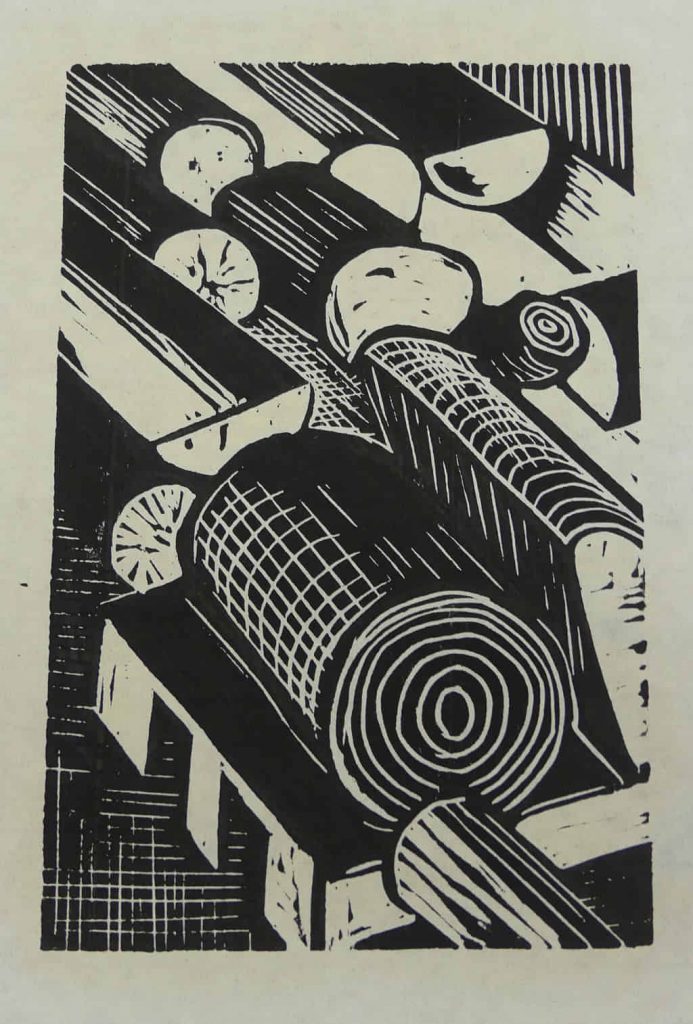 Rundhölzer geschnitten, Linolschnitt