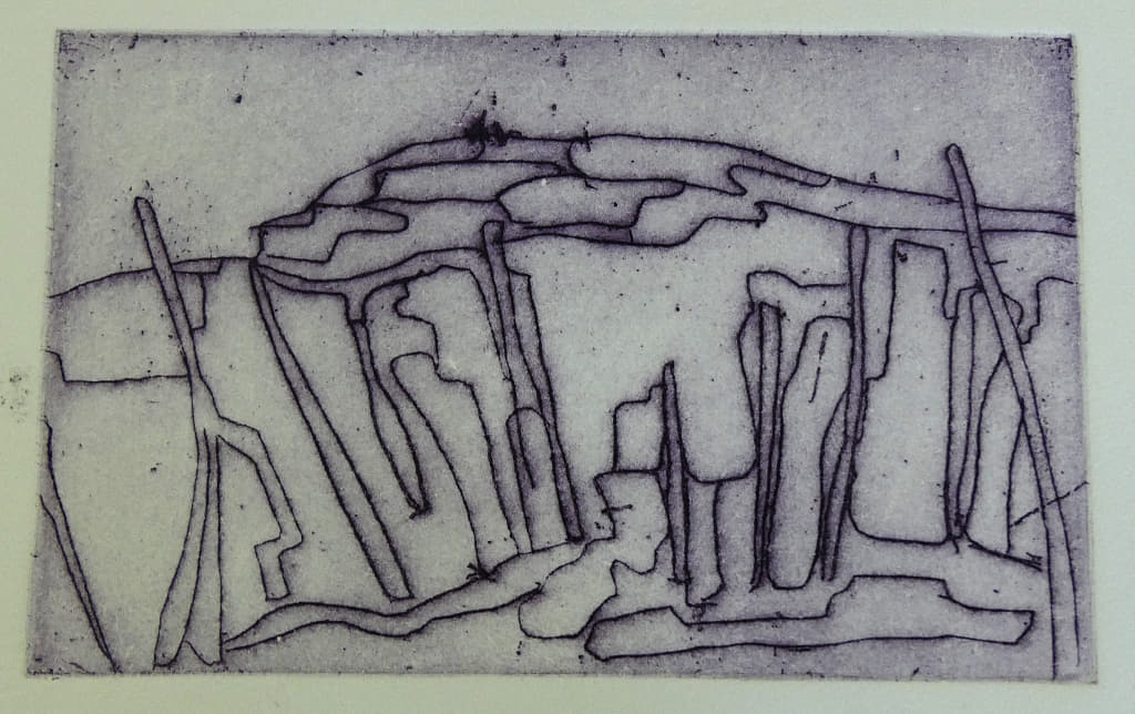 Radierung, Waldlandschaft