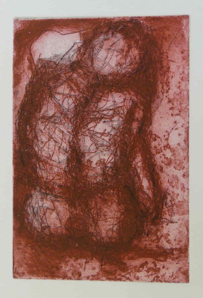 Akt, Rückenakt, Aquatinta Farbradierung