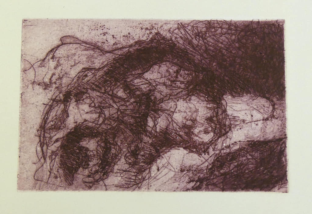 Körper, Landschaft, Kaltnadel- und Aquatinta Farbradierung