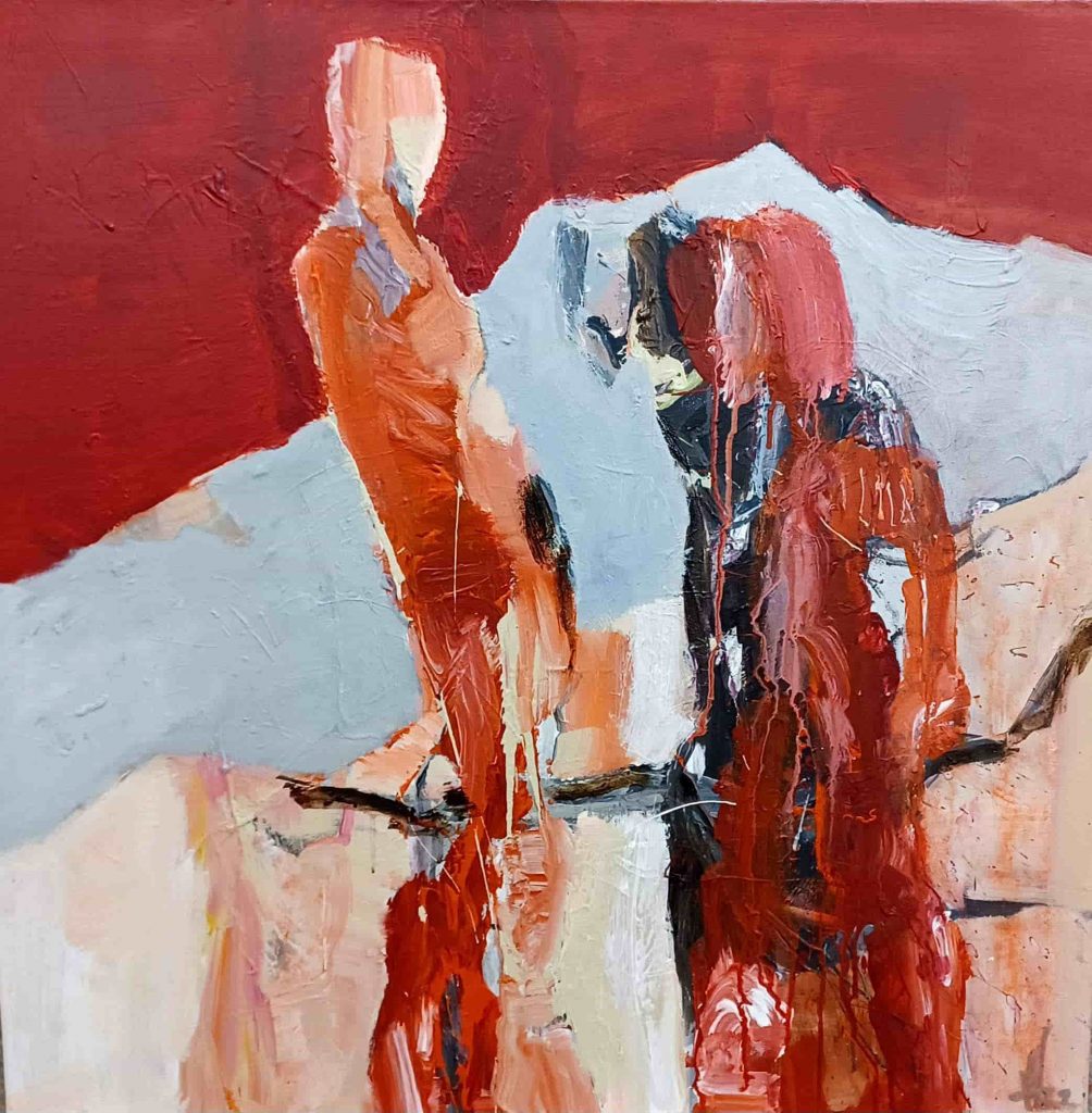 Mehrere Figuren vor Berglandschaft