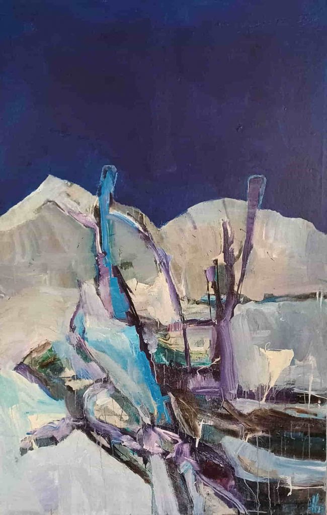 Berge in Acryl; Ikarus fliegt vom Berg