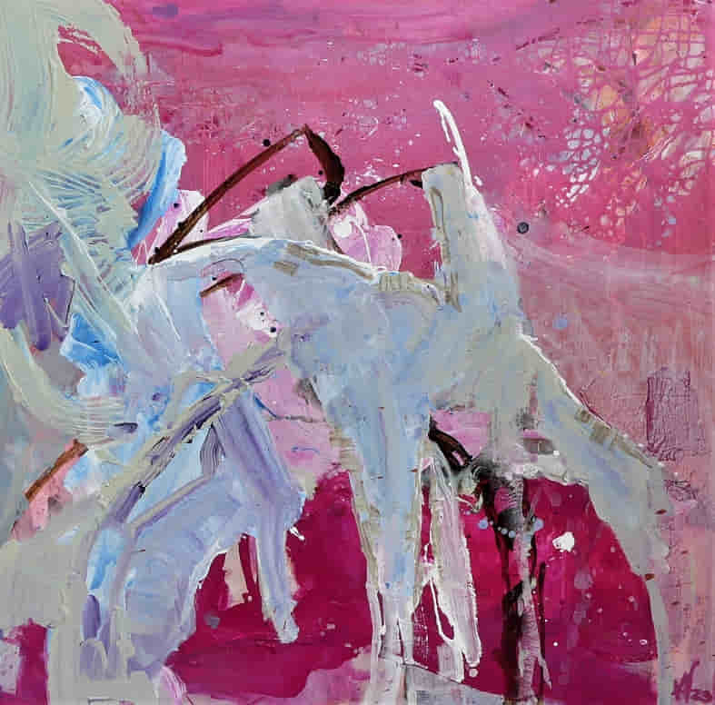 Berglandschaft; Blaue Berge vor rotem Hintergrund