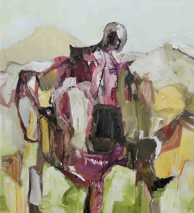 Figuren vor einer Berglandschaft; Auf dem Gipfel